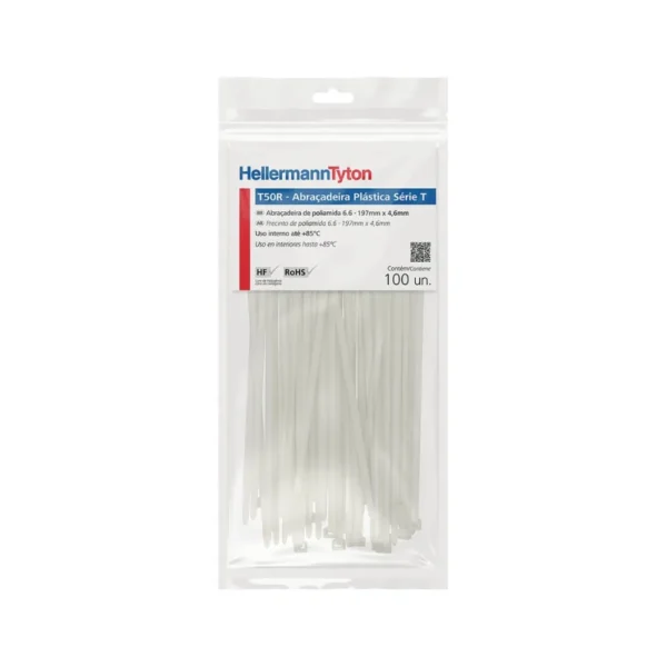 T50R-PA66-NA- Abraçadeira serrilha interna, 197.0x4.6mm, ⌀1.5-50.0mm - natural - 100Pcs - HELLERMANN