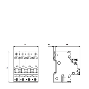 5SY4416-7 – Disjuntor miniatura 400 V 10kA, 4 polos, C, 16A, D=70 mm – SIEMENS