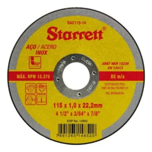 Disco De Corte 4.1/2 115 X 1,0 X 22,2mm Dac115-14 – STARRETT – Uds./emb.: 12 unidade(s)